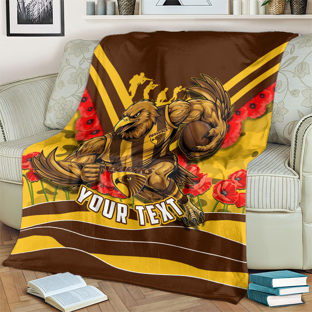 Personalised Hawthorn Hawks ANZAC Blanket Military Remembrance Australian Football Mascot Camouflage
