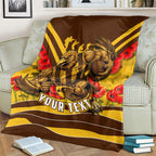 Personalised Hawthorn Hawks ANZAC Blanket Military Remembrance Australian Football Mascot Camouflage