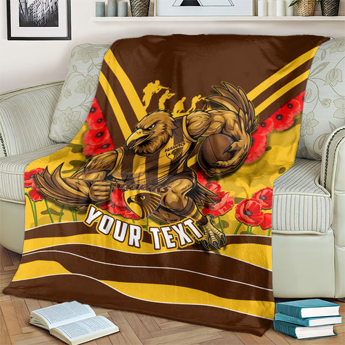 Personalised Hawthorn Hawks ANZAC Blanket Military Remembrance Australian Football Mascot Camouflage