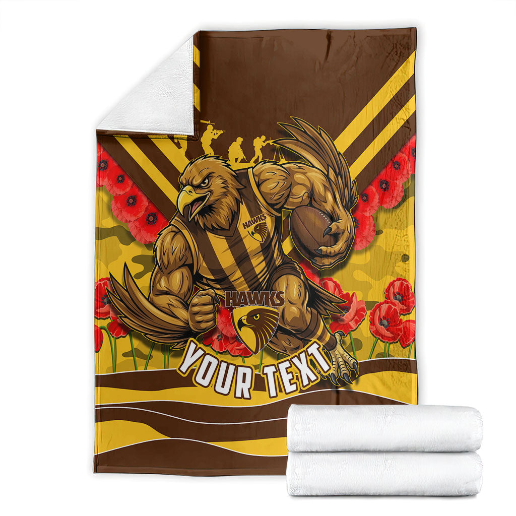 Personalised Hawthorn Hawks ANZAC Blanket Military Remembrance Australian Football Mascot Camouflage