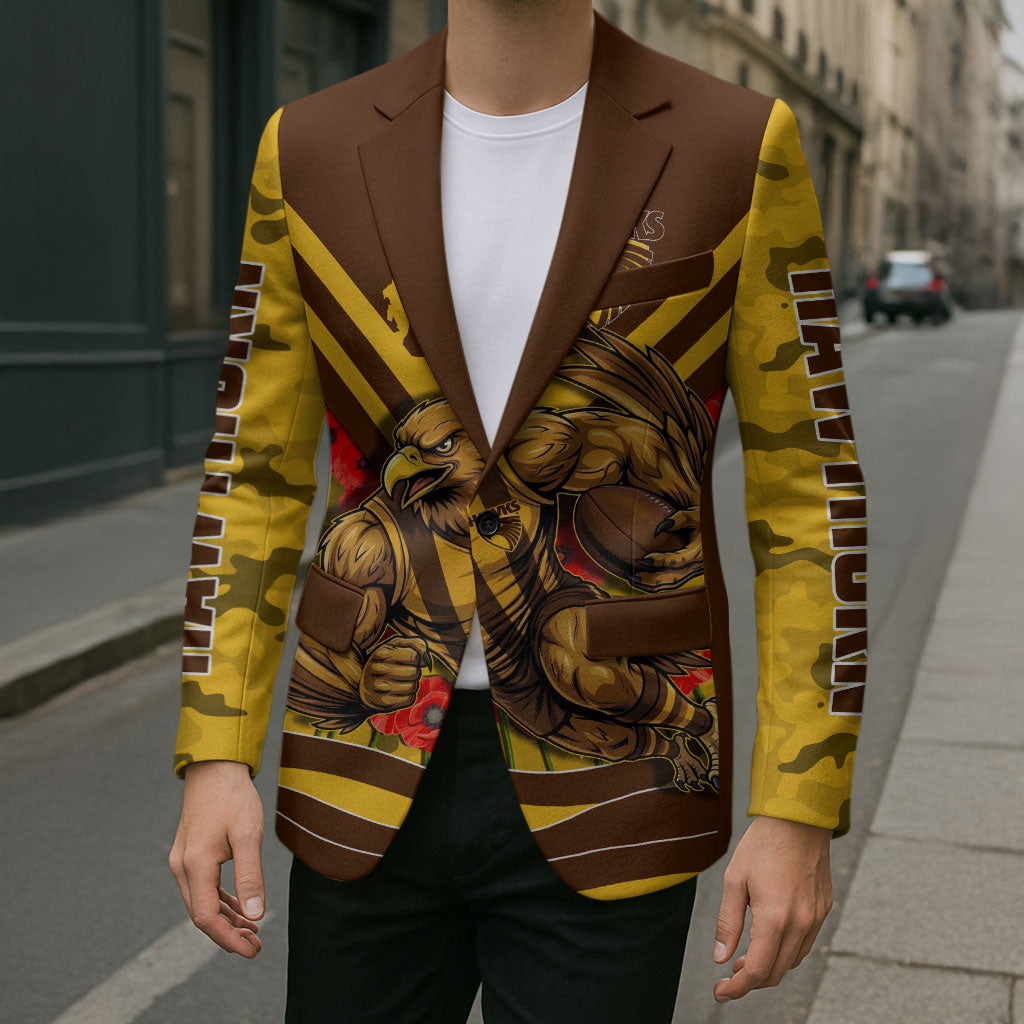 Personalised Hawthorn Hawks ANZAC Blazer Military Remembrance Australian Football Mascot Camouflage