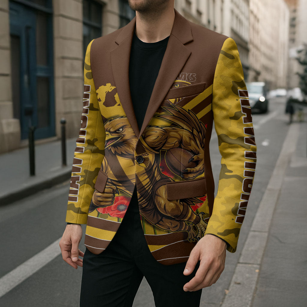 Personalised Hawthorn Hawks ANZAC Blazer Military Remembrance Australian Football Mascot Camouflage