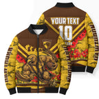 Personalised Hawthorn Hawks ANZAC Bomber Puffer Jacket Military Remembrance Australian Football Mascot Camouflage