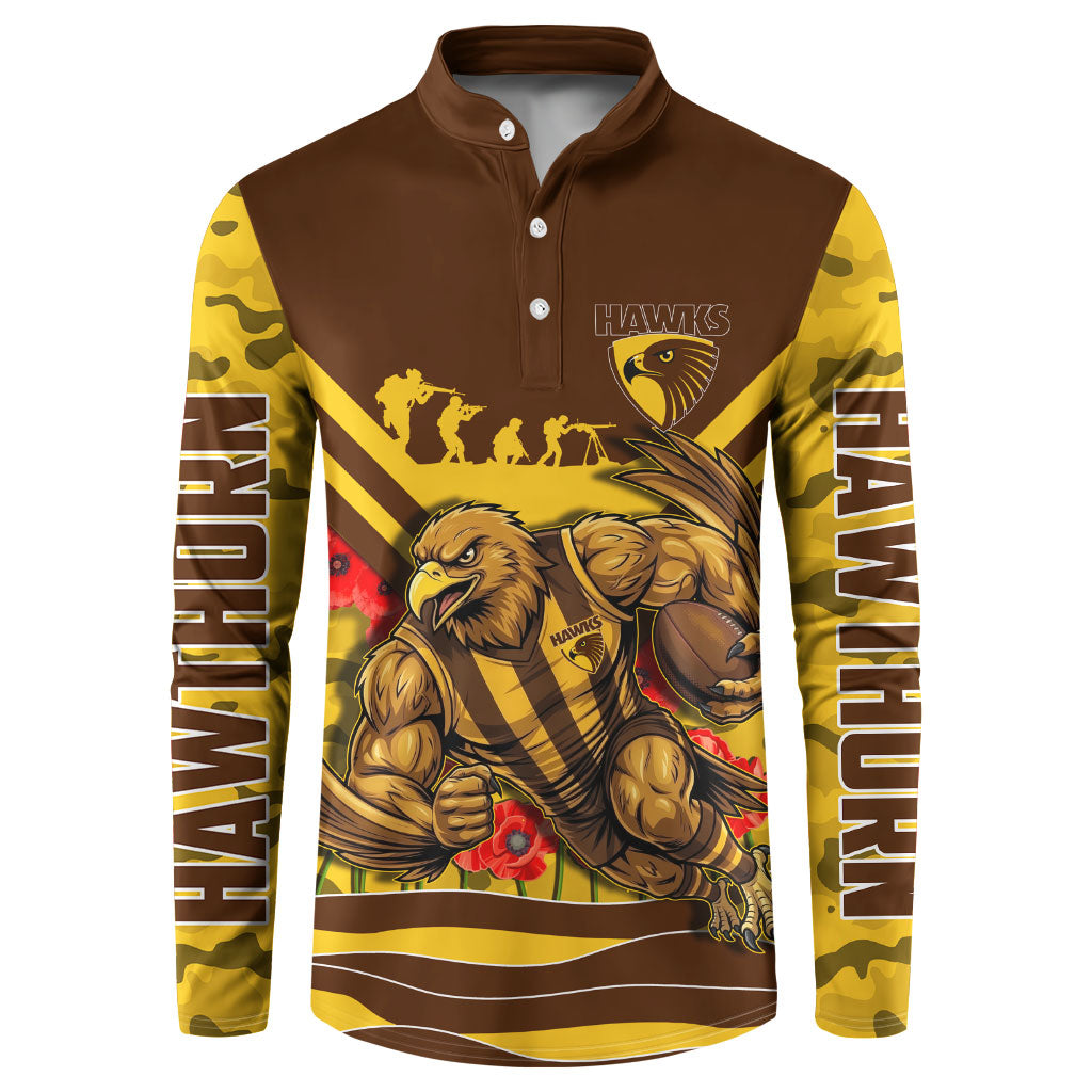 Personalised Hawthorn Hawks ANZAC Button Sweatshirt Military Remembrance Australian Football Mascot Camouflage