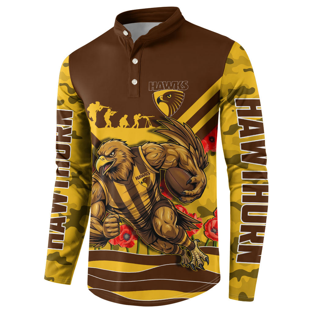 Personalised Hawthorn Hawks ANZAC Button Sweatshirt Military Remembrance Australian Football Mascot Camouflage