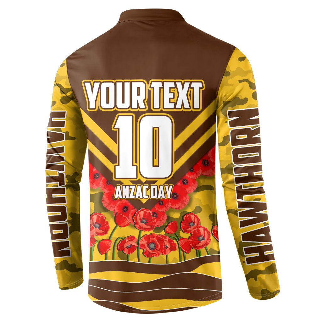 Personalised Hawthorn Hawks ANZAC Button Sweatshirt Military Remembrance Australian Football Mascot Camouflage