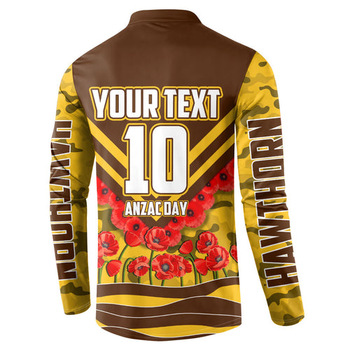 Personalised Hawthorn Hawks ANZAC Button Sweatshirt Military Remembrance Australian Football Mascot Camouflage