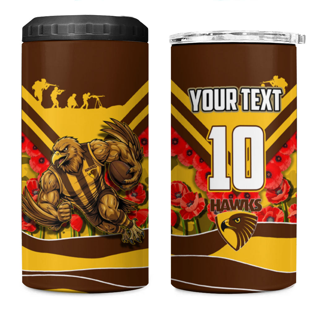 Personalised Hawthorn Hawks ANZAC 4 in 1 Can Cooler Tumbler Military Remembrance Australian Football Mascot Camouflage