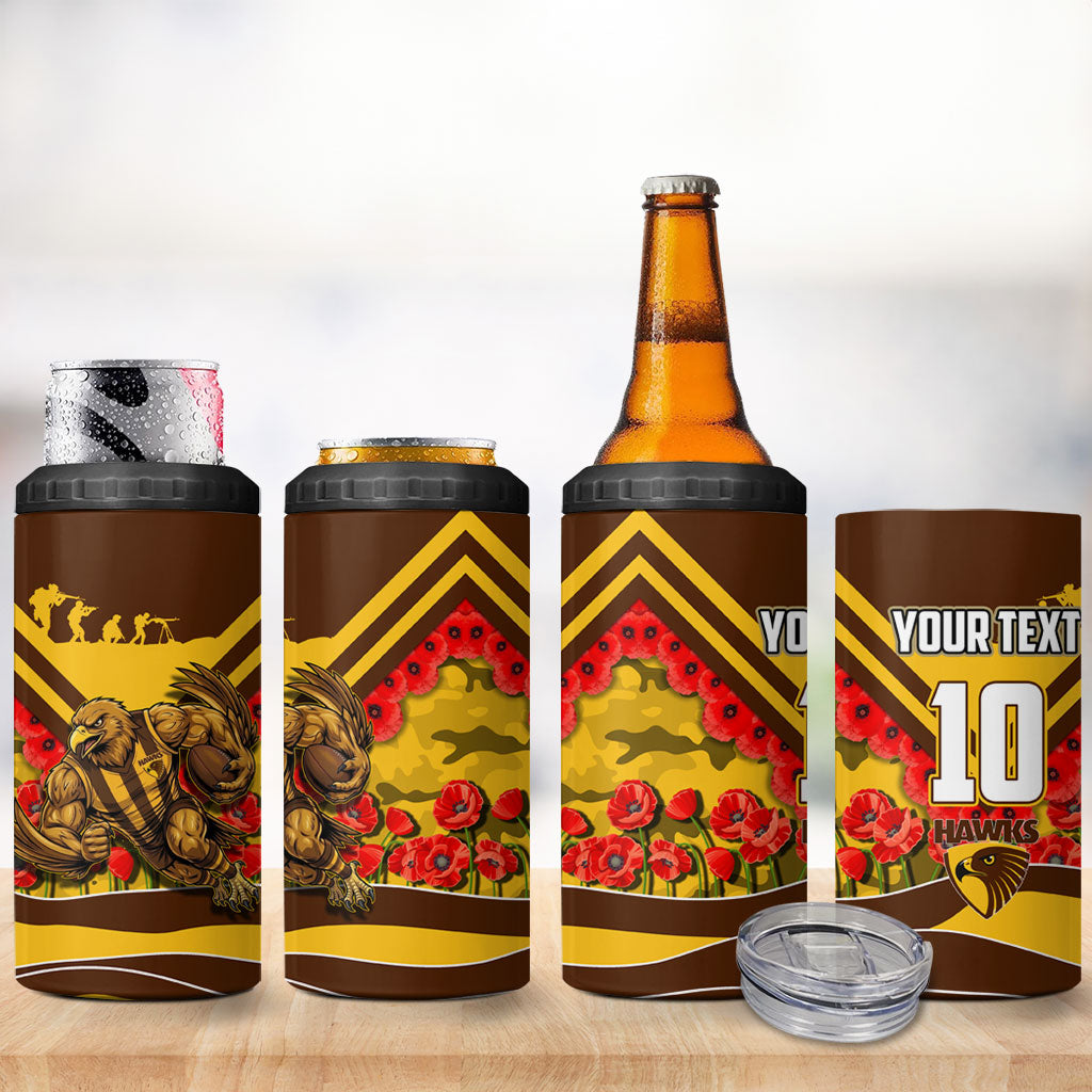 Personalised Hawthorn Hawks ANZAC 4 in 1 Can Cooler Tumbler Military Remembrance Australian Football Mascot Camouflage