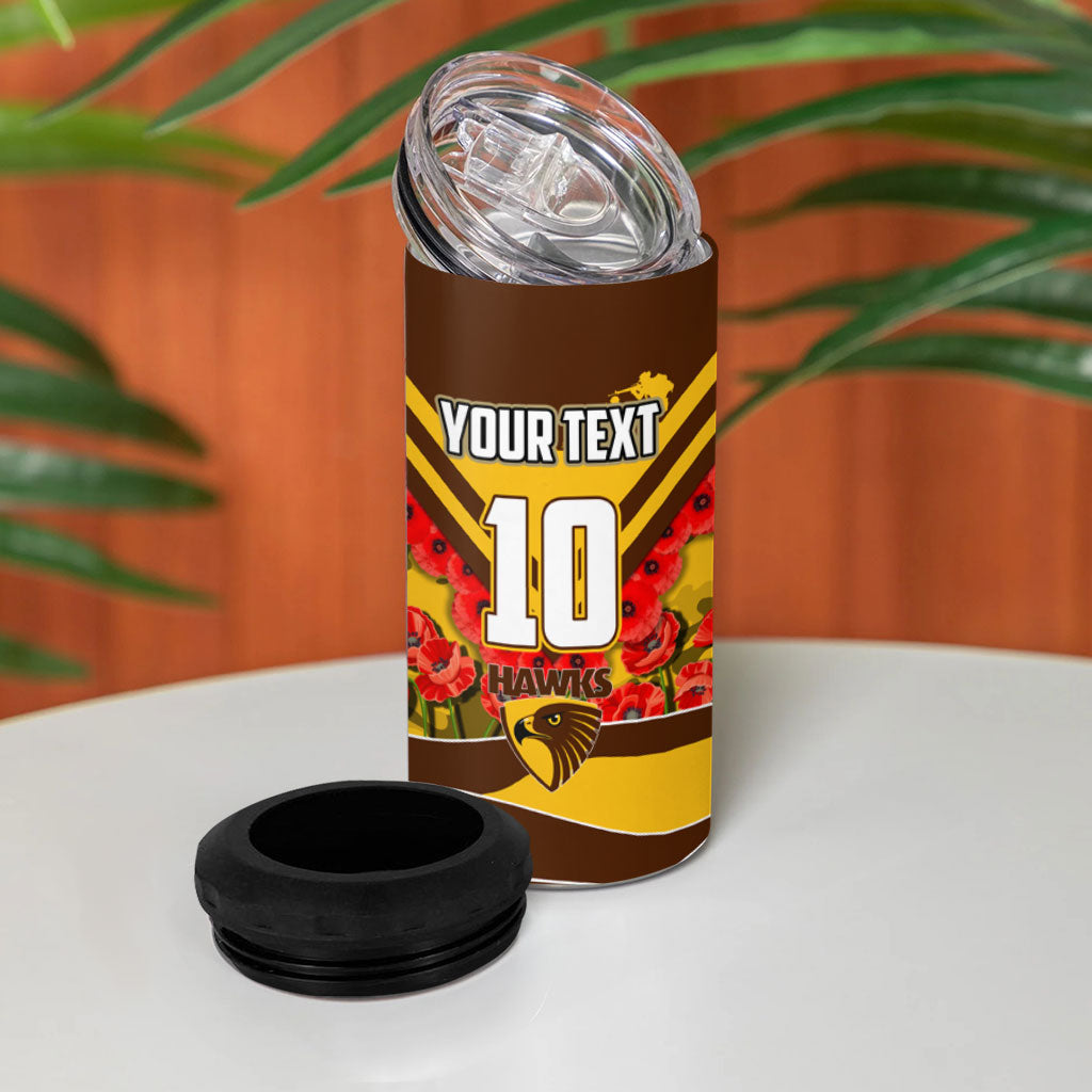 Personalised Hawthorn Hawks ANZAC 4 in 1 Can Cooler Tumbler Military Remembrance Australian Football Mascot Camouflage