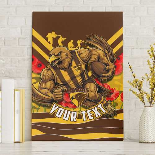 Personalised Hawthorn Hawks ANZAC Canvas Wall Art Military Remembrance Australian Football Mascot Camouflage