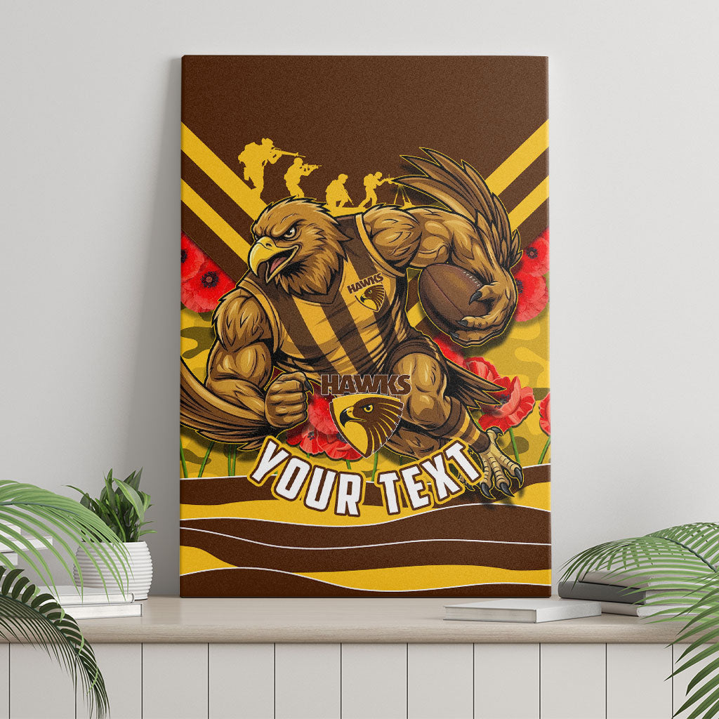 Personalised Hawthorn Hawks ANZAC Canvas Wall Art Military Remembrance Australian Football Mascot Camouflage