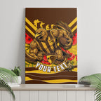 Personalised Hawthorn Hawks ANZAC Canvas Wall Art Military Remembrance Australian Football Mascot Camouflage