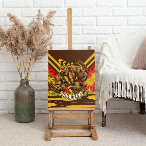 Personalised Hawthorn Hawks ANZAC Canvas Wall Art Military Remembrance Australian Football Mascot Camouflage