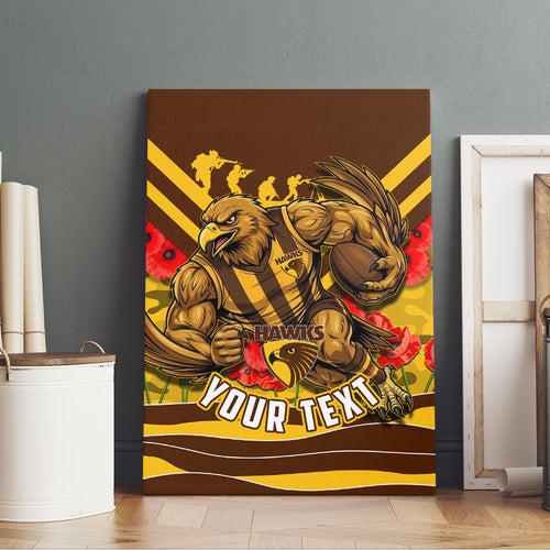 Personalised Hawthorn Hawks ANZAC Canvas Wall Art Military Remembrance Australian Football Mascot Camouflage