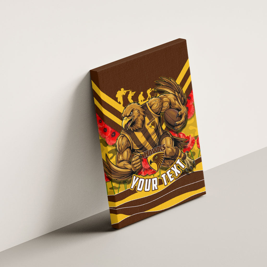 Personalised Hawthorn Hawks ANZAC Canvas Wall Art Military Remembrance Australian Football Mascot Camouflage