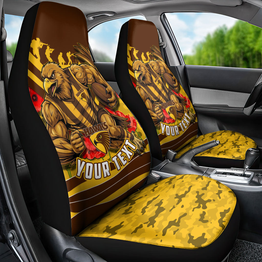 Personalised Hawthorn Hawks ANZAC Car Seat Cover Military Remembrance Australian Football Mascot Camouflage