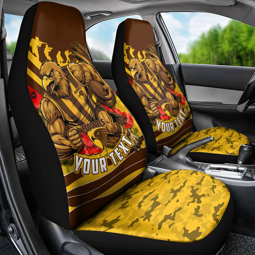 Personalised Hawthorn Hawks ANZAC Car Seat Cover Military Remembrance Australian Football Mascot Camouflage