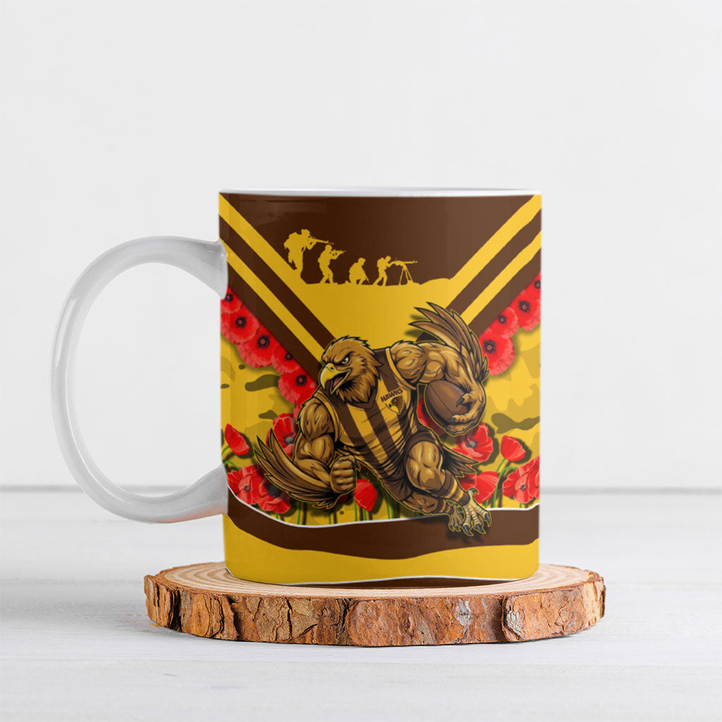 Personalised Hawthorn Hawks ANZAC Ceramic Mug Military Remembrance Australian Football Mascot Camouflage