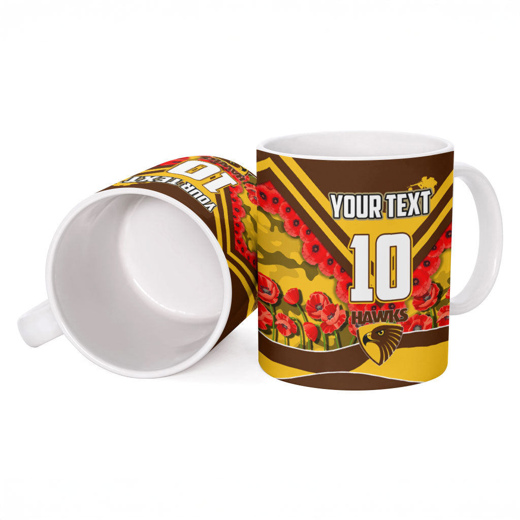 Personalised Hawthorn Hawks ANZAC Ceramic Mug Military Remembrance Australian Football Mascot Camouflage