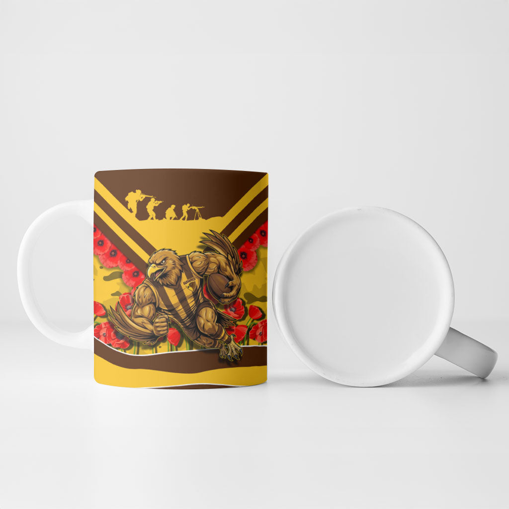 Personalised Hawthorn Hawks ANZAC Ceramic Mug Military Remembrance Australian Football Mascot Camouflage