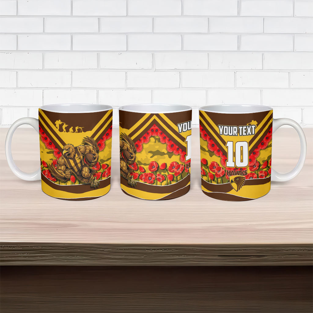 Personalised Hawthorn Hawks ANZAC Ceramic Mug Military Remembrance Australian Football Mascot Camouflage