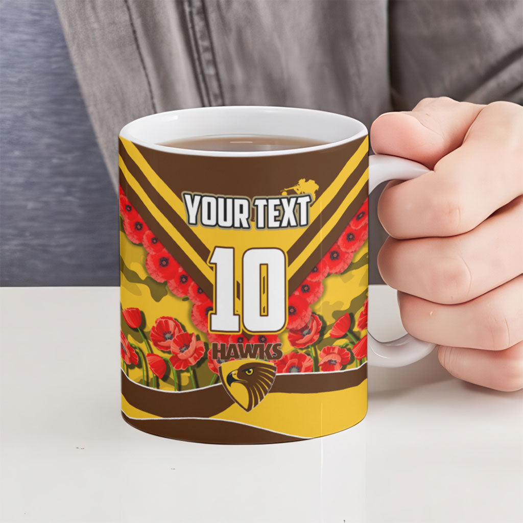 Personalised Hawthorn Hawks ANZAC Ceramic Mug Military Remembrance Australian Football Mascot Camouflage