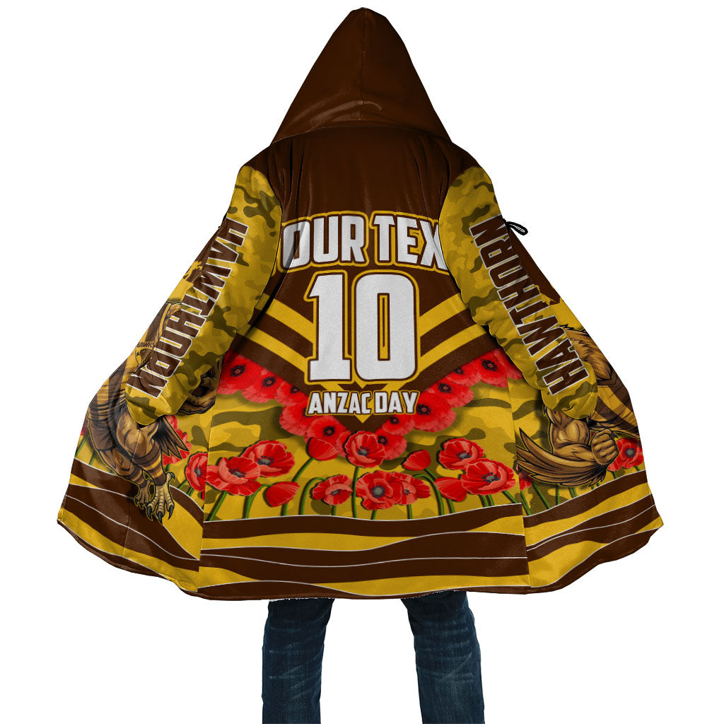 Personalised Hawthorn Hawks ANZAC Cloak Military Remembrance Australian Football Mascot Camouflage