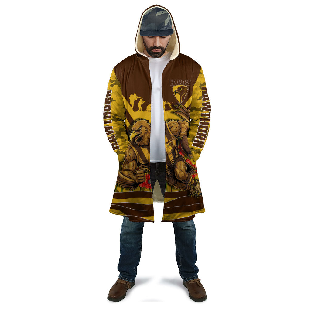 Personalised Hawthorn Hawks ANZAC Cloak Military Remembrance Australian Football Mascot Camouflage