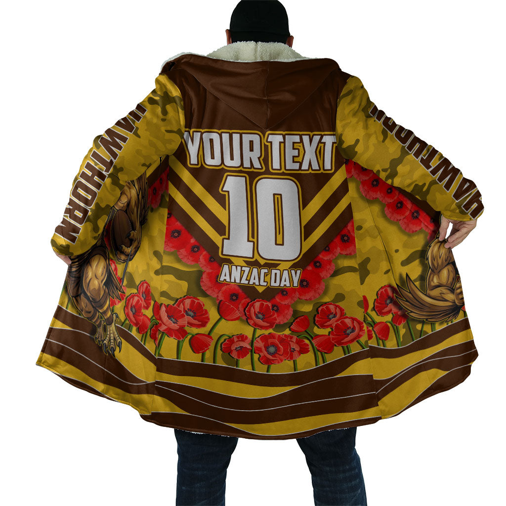 Personalised Hawthorn Hawks ANZAC Cloak Military Remembrance Australian Football Mascot Camouflage