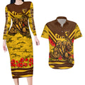 Personalised Hawthorn Hawks ANZAC Couples Matching Long Sleeve Bodycon Dress and Hawaiian Shirt Military Remembrance Australian Football Mascot Camouflage