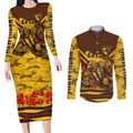 Personalised Hawthorn Hawks ANZAC Couples Matching Long Sleeve Bodycon Dress and Long Sleeve Button Shirt Military Remembrance Australian Football Mascot Camouflage