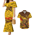 Personalised Hawthorn Hawks ANZAC Couples Matching Mermaid Dress and Hawaiian Shirt Military Remembrance Australian Football Mascot Camouflage