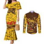 Personalised Hawthorn Hawks ANZAC Couples Matching Mermaid Dress and Long Sleeve Button Shirt Military Remembrance Australian Football Mascot Camouflage