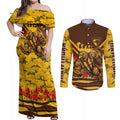 Personalised Hawthorn Hawks ANZAC Couples Matching Off Shoulder Maxi Dress and Long Sleeve Button Shirt Military Remembrance Australian Football Mascot Camouflage