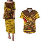 Personalised Hawthorn Hawks ANZAC Couples Matching Puletasi and Hawaiian Shirt Military Remembrance Australian Football Mascot Camouflage