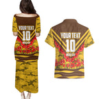 Personalised Hawthorn Hawks ANZAC Couples Matching Puletasi and Hawaiian Shirt Military Remembrance Australian Football Mascot Camouflage