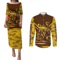 Personalised Hawthorn Hawks ANZAC Couples Matching Puletasi and Long Sleeve Button Shirt Military Remembrance Australian Football Mascot Camouflage