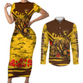 Personalised Hawthorn Hawks ANZAC Couples Matching Short Sleeve Bodycon Dress and Long Sleeve Button Shirt Military Remembrance Australian Football Mascot Camouflage
