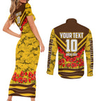 Personalised Hawthorn Hawks ANZAC Couples Matching Short Sleeve Bodycon Dress and Long Sleeve Button Shirt Military Remembrance Australian Football Mascot Camouflage