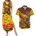 Personalised Hawthorn Hawks ANZAC Couples Matching Summer Maxi Dress and Hawaiian Shirt Military Remembrance Australian Football Mascot Camouflage