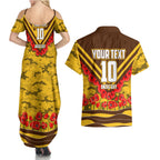 Personalised Hawthorn Hawks ANZAC Couples Matching Summer Maxi Dress and Hawaiian Shirt Military Remembrance Australian Football Mascot Camouflage