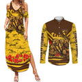Personalised Hawthorn Hawks ANZAC Couples Matching Summer Maxi Dress and Long Sleeve Button Shirt Military Remembrance Australian Football Mascot Camouflage