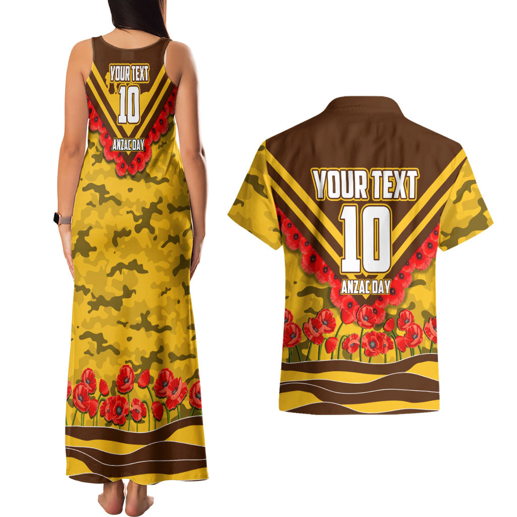 Personalised Hawthorn Hawks ANZAC Couples Matching Tank Maxi Dress and Hawaiian Shirt Military Remembrance Australian Football Mascot Camouflage