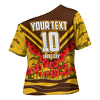Personalised Hawthorn Hawks ANZAC Cross Shoulder Shirt Military Remembrance Australian Football Mascot Camouflage