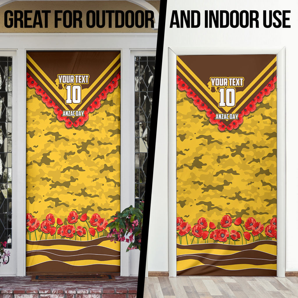 Personalised Hawthorn Hawks ANZAC Door Cover Military Remembrance Australian Football Mascot Camouflage