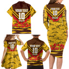 Personalised Hawthorn Hawks ANZAC Family Matching Long Sleeve Bodycon Dress and Hawaiian Shirt Military Remembrance Australian Football Mascot Camouflage