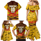 Personalised Hawthorn Hawks ANZAC Family Matching Mermaid Dress and Hawaiian Shirt Military Remembrance Australian Football Mascot Camouflage