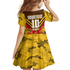 Personalised Hawthorn Hawks ANZAC Family Matching Off Shoulder Short Dress and Hawaiian Shirt Military Remembrance Australian Football Mascot Camouflage