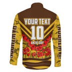 Personalised Hawthorn Hawks ANZAC Family Matching Off Shoulder Short Dress and Hawaiian Shirt Military Remembrance Australian Football Mascot Camouflage